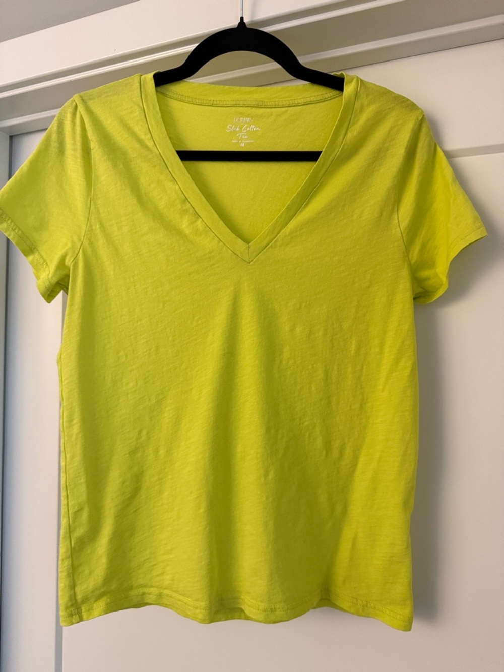 J. Crew Women's V-Neck Tee in Neon Yellow-Green